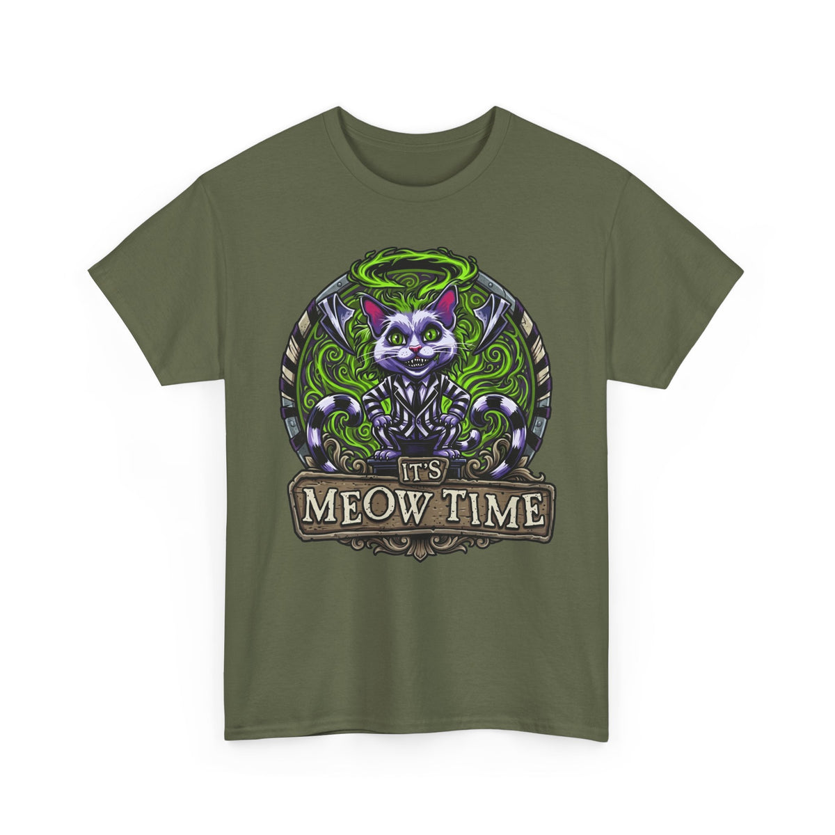 It's Meow Time Cat T‑Shirt — Gothic Neon Halloween Cat Graphic Tee