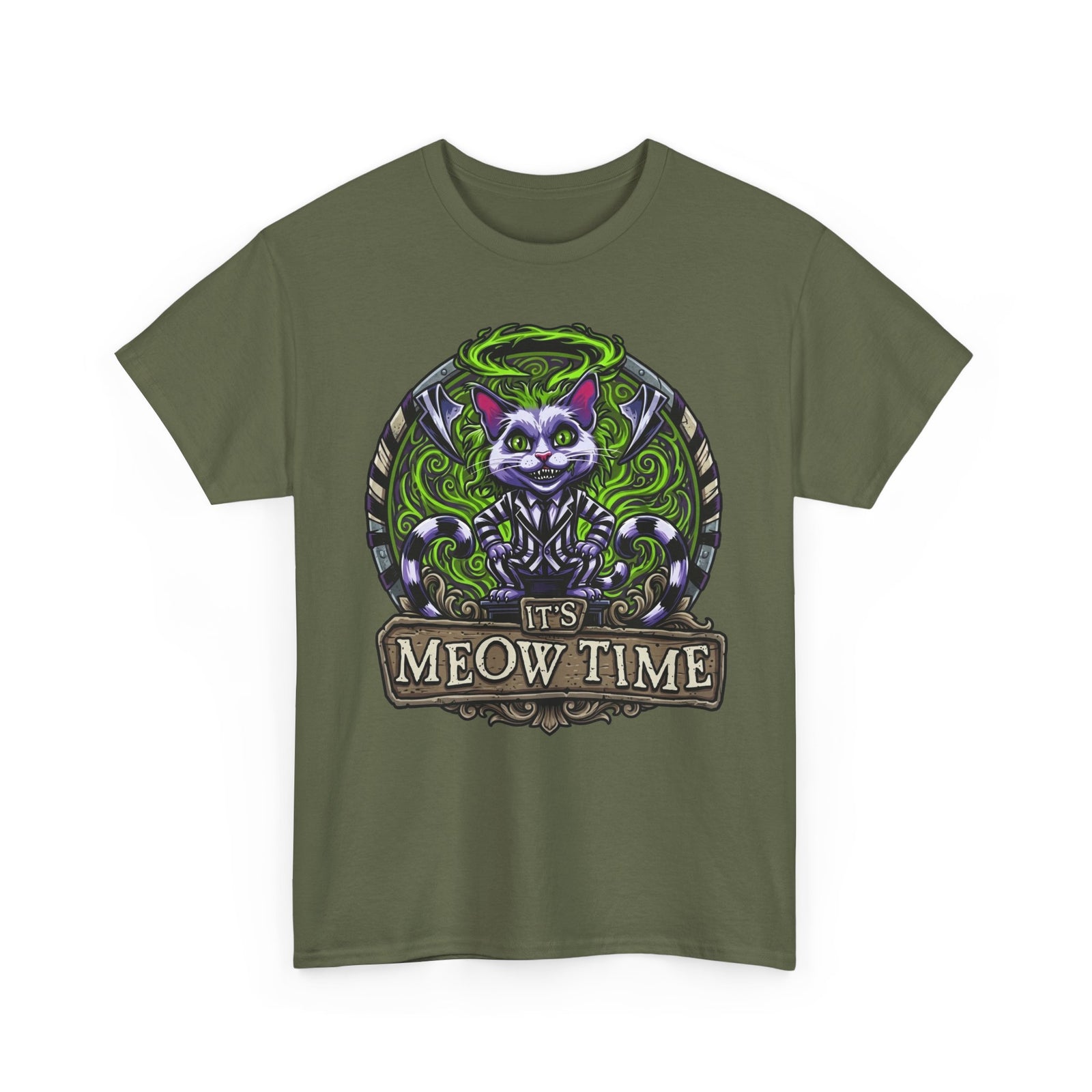 It's Meow Time Cat T‑Shirt — Gothic Neon Halloween Cat Graphic Tee