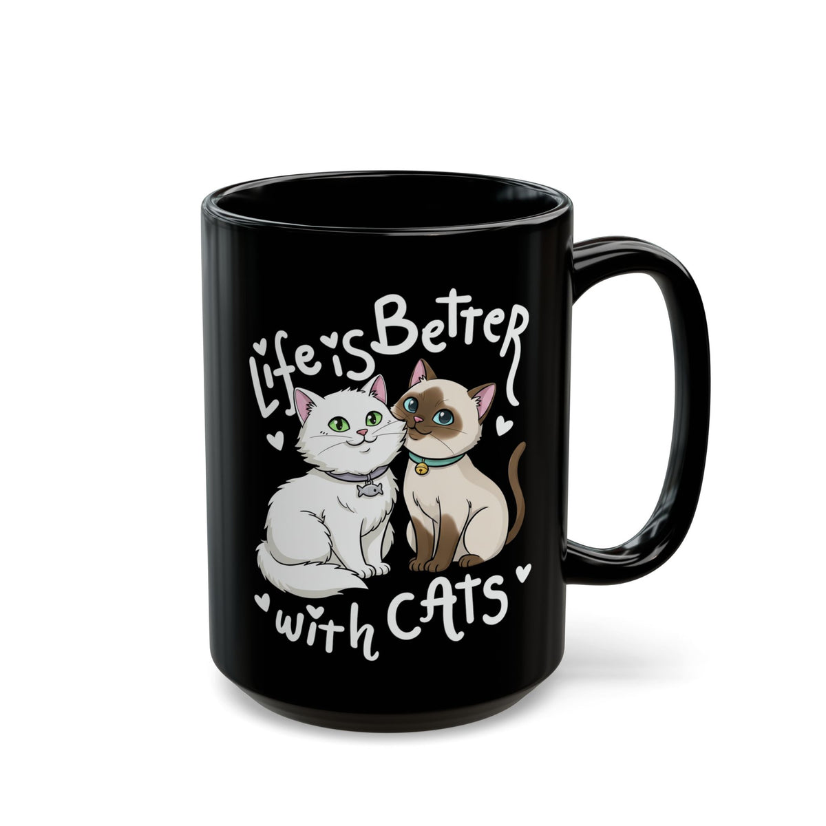 Life is Better with Cats Black Mug - Cute Cat Lover Gift Mug
