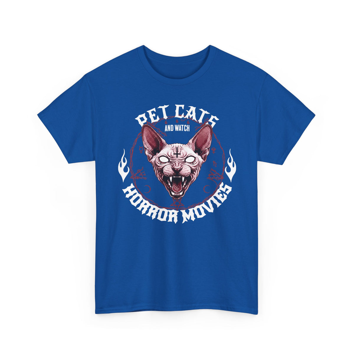Pet Cats And Watch Horror Movies T-Shirt — Demonic Sphynx Cat Occult Tee