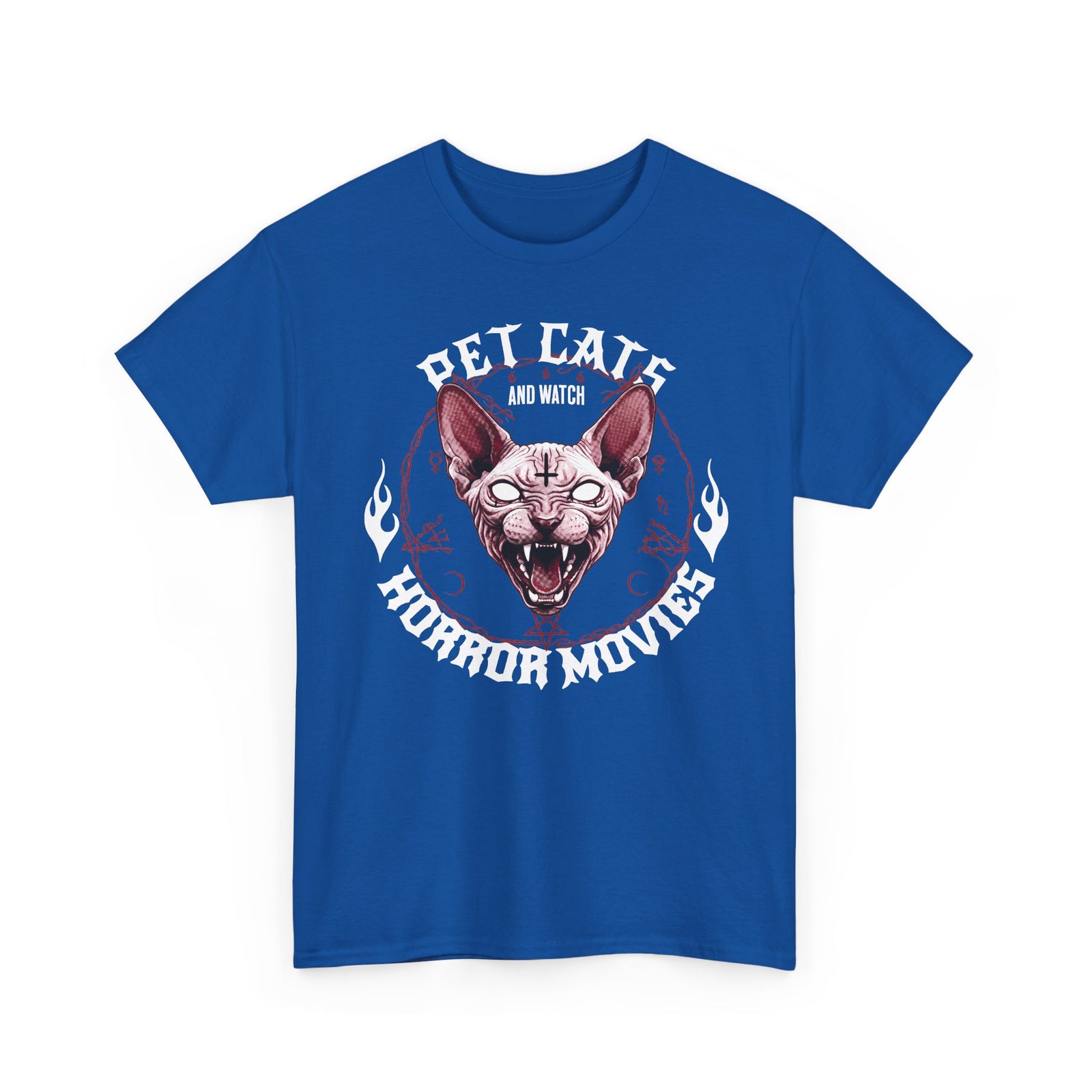 Pet Cats And Watch Horror Movies T-Shirt — Demonic Sphynx Cat Occult Tee