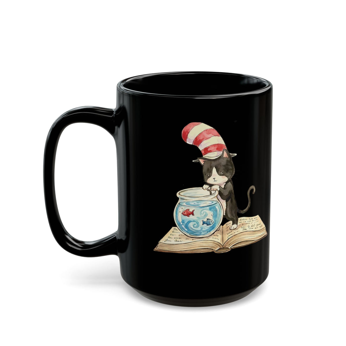 Tuxedo Cat 'Red Fish Blue Fish' Black Mug