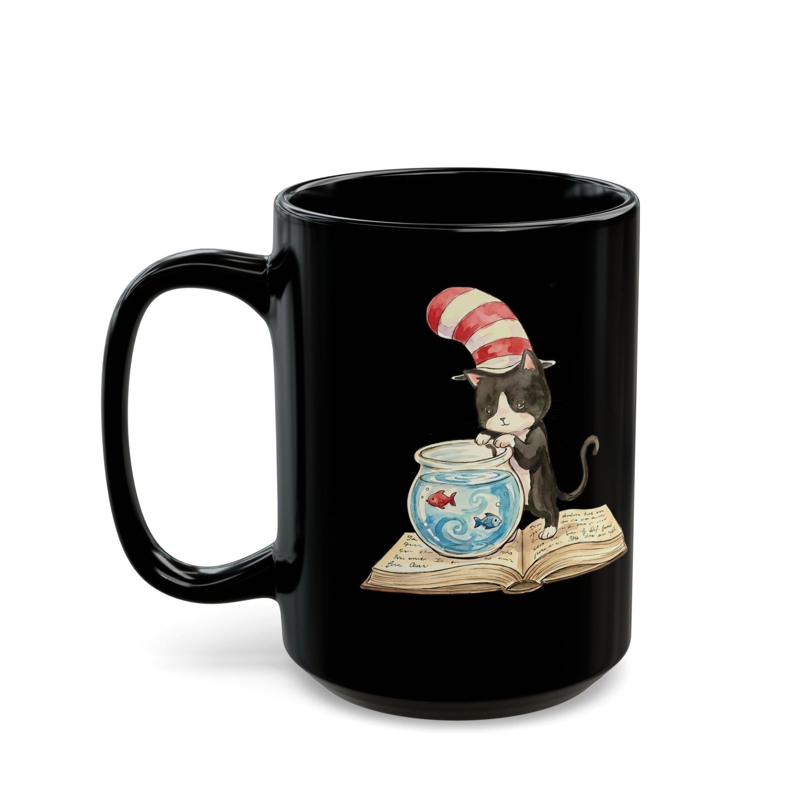 Tuxedo Cat 'Red Fish Blue Fish' Black Mug