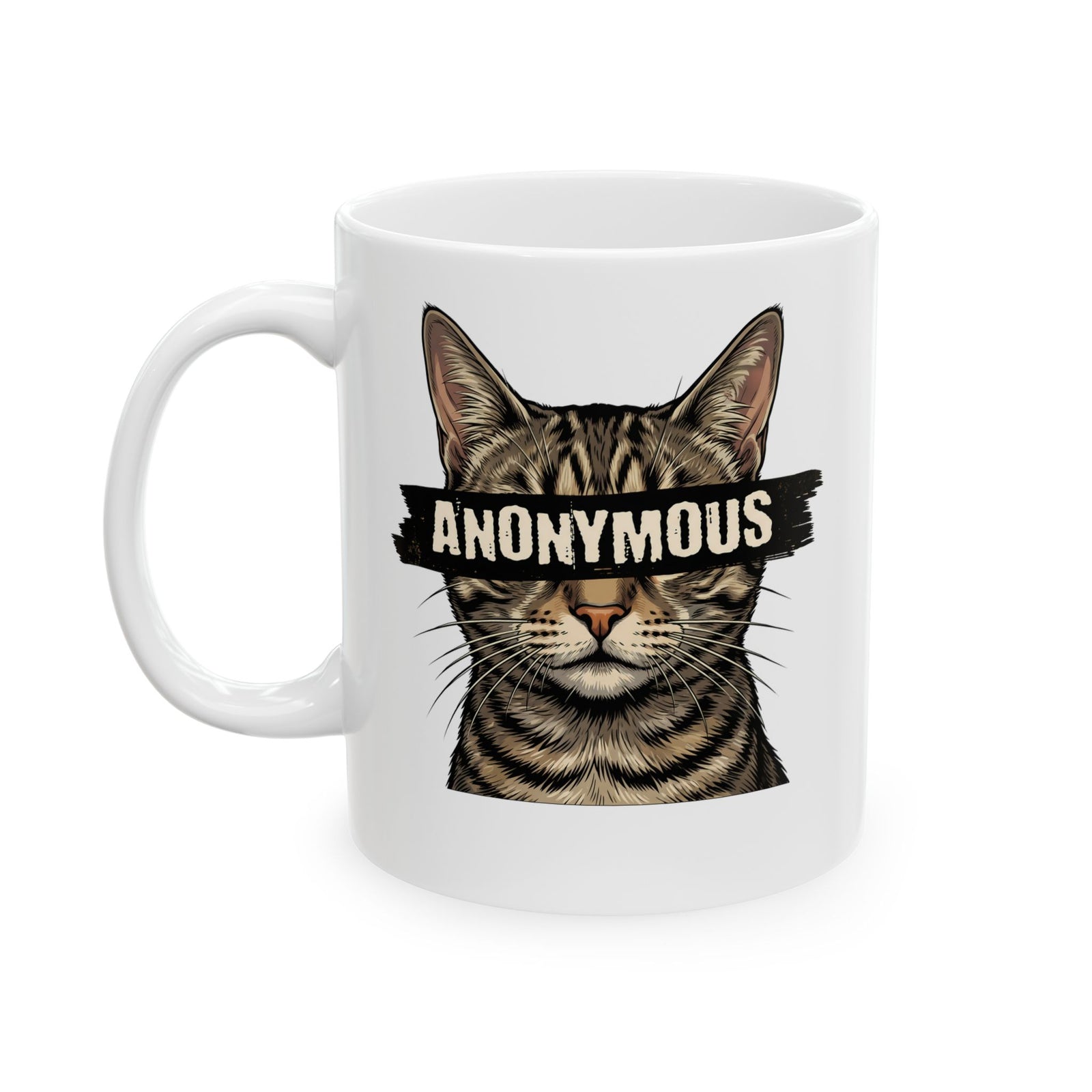 "Anonymous" Censored Cat Ceramic Mug, Edgy Feline Graphic Mug
