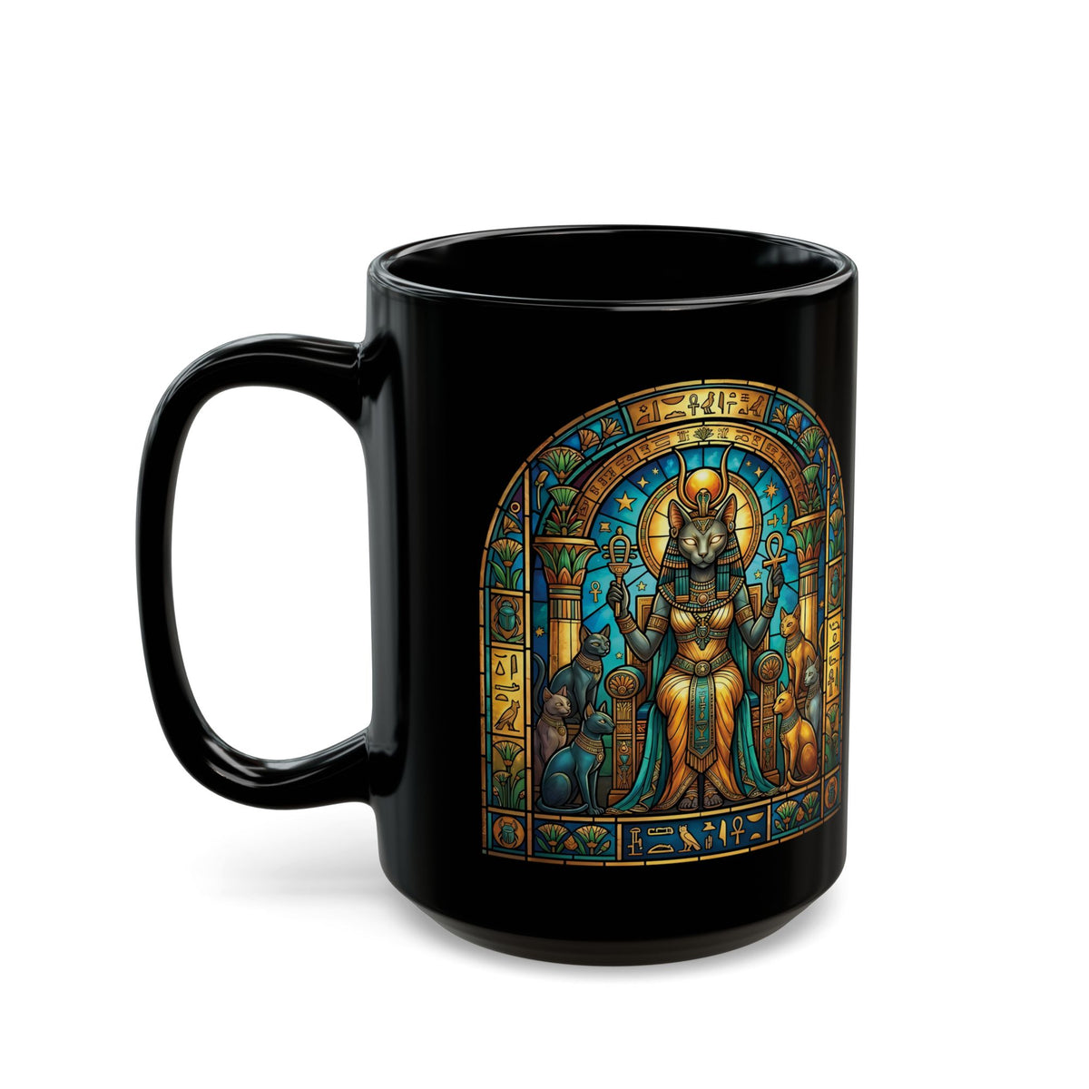Bastet Goddess of Cats Black Mug — Egyptian Cat Deity Mug