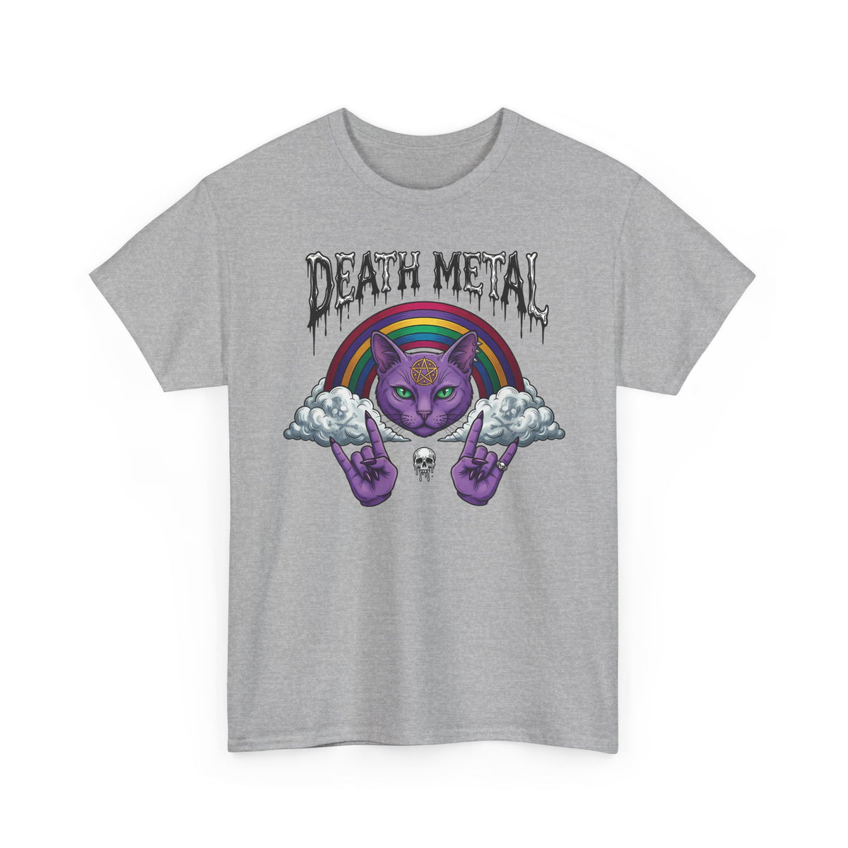 Death Metal Cat T-Shirt — Gothic Black Cat Tee for Metal Fans