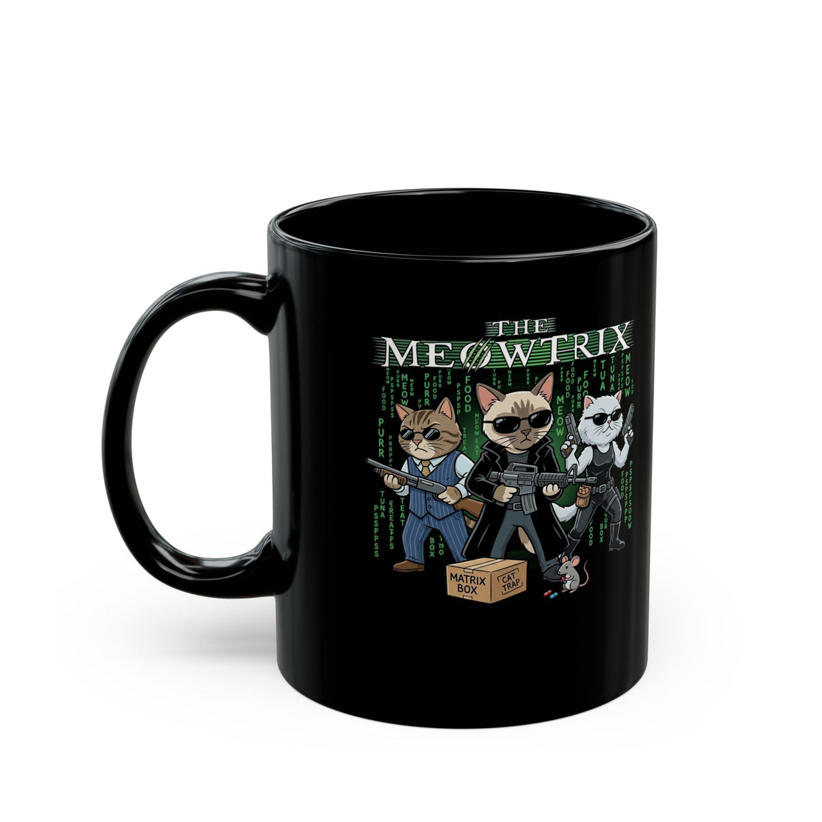 The Meowtrix Cat Movie Parody Black Mug