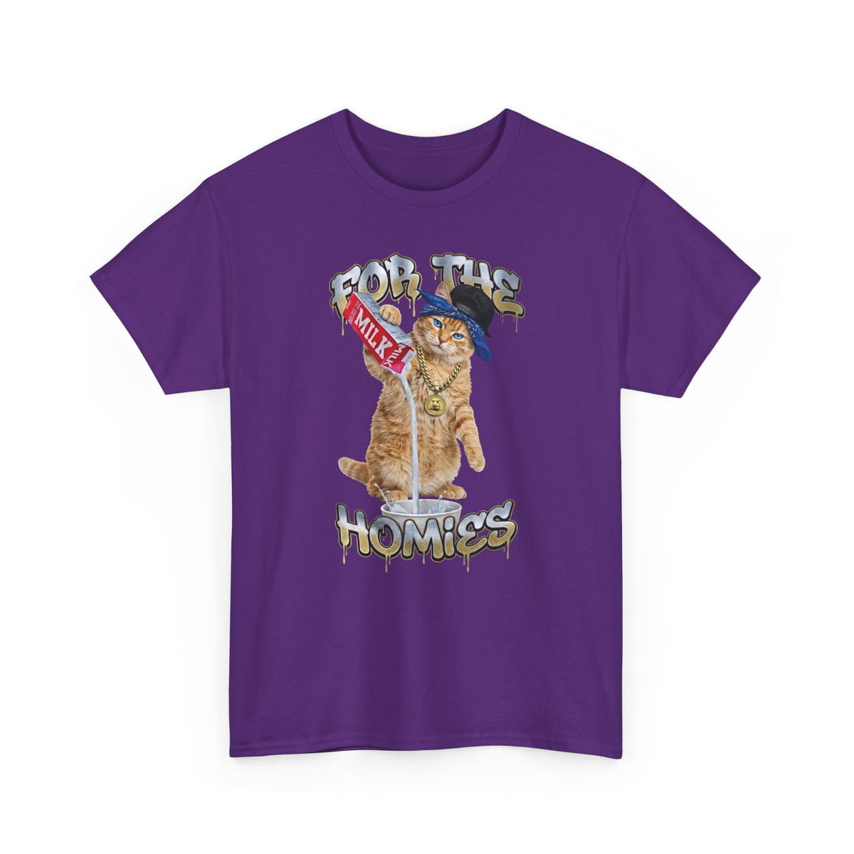 For The Homies Cat T-Shirt Funny Gangster Cat Graphic Tee, Milk Pouring Cat Shirt, Street Style Cat Lover Gift, Unisex Cotton T-Shirt
