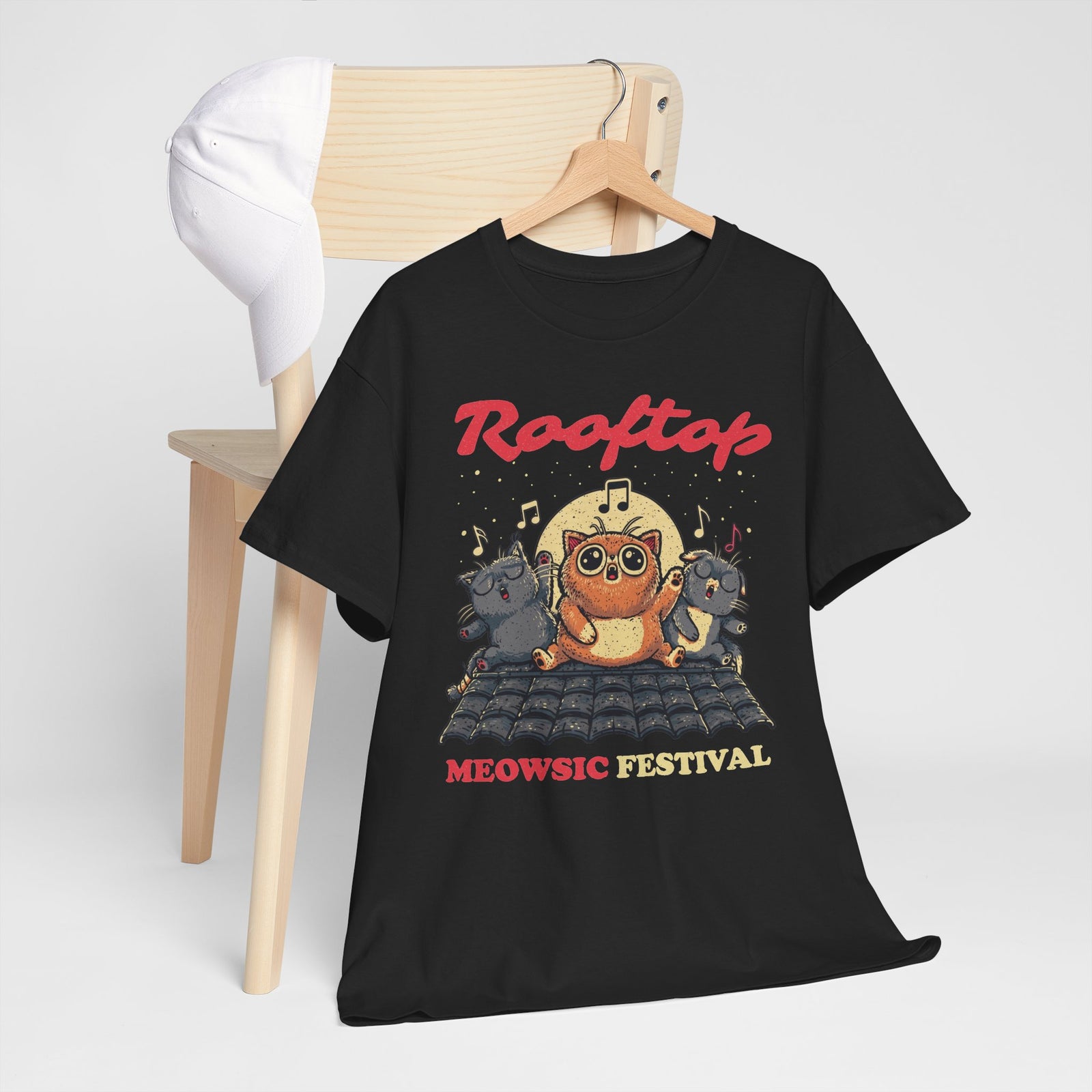 Rooftop Meowgic Festival Tee — Cute Cat Concert Graphic T-Shirt