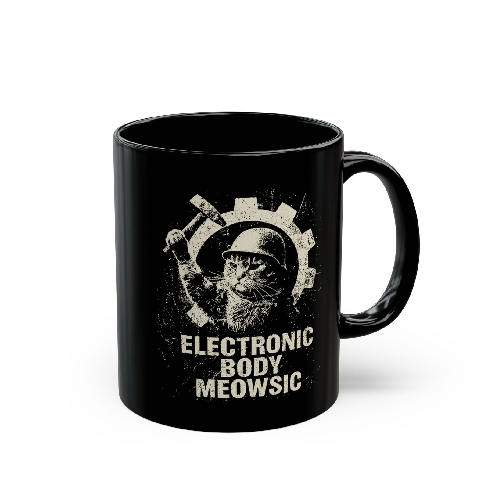 Electronic Body Meowsic Cat Black Mug