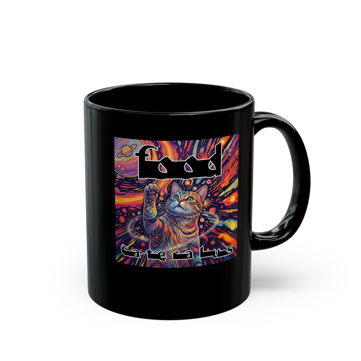 Funny Progressive Metal Cat Black Mug — Progressive Metal Band Cat Graphic Mug