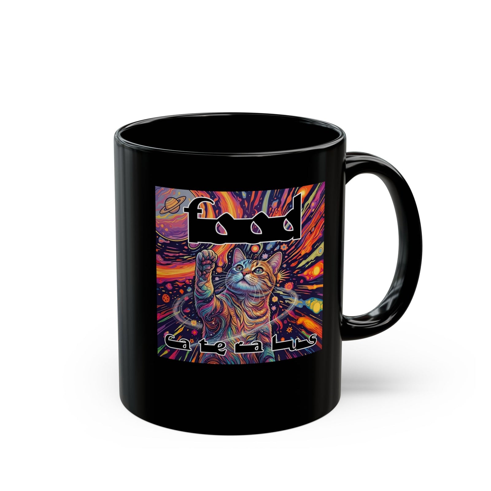 Funny Progressive Metal Cat Black Mug — Progressive Metal Band Cat Graphic Mug