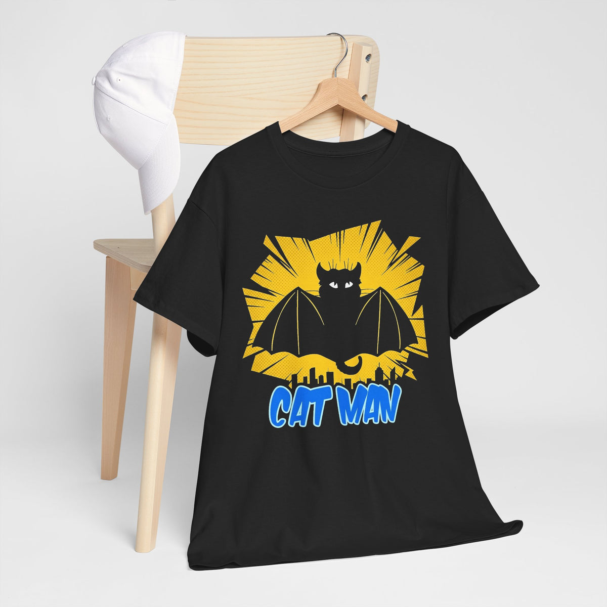 Cat Man T-Shirt — Funny Bat Cat Graphic Tee for Cat Lovers