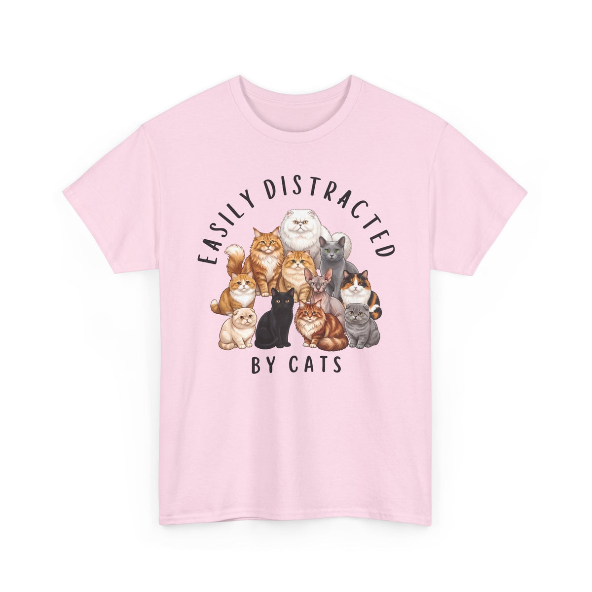 Easily Distracted By Cats T-Shirt — Funny Multi-Breed Cat Lover Tee