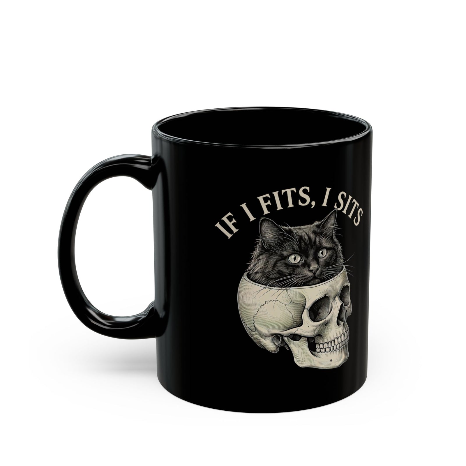 Cat 'If I Fits I Sits' Black Mug