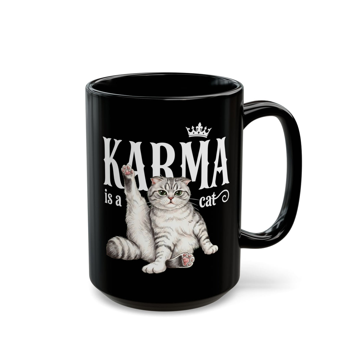 "Karma is a Cat" Funny Sassy Feline Black Mug