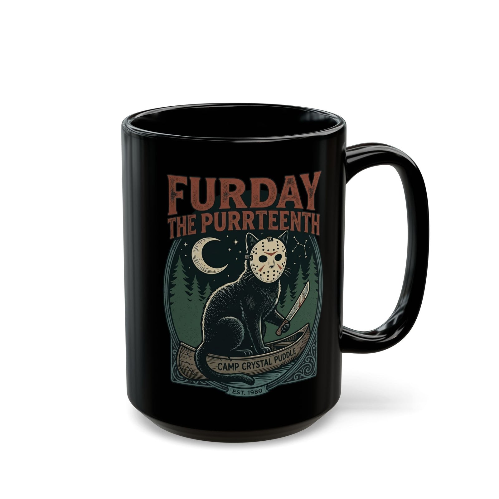 Horror Cat "Furday the Purrteenth" Black Mug