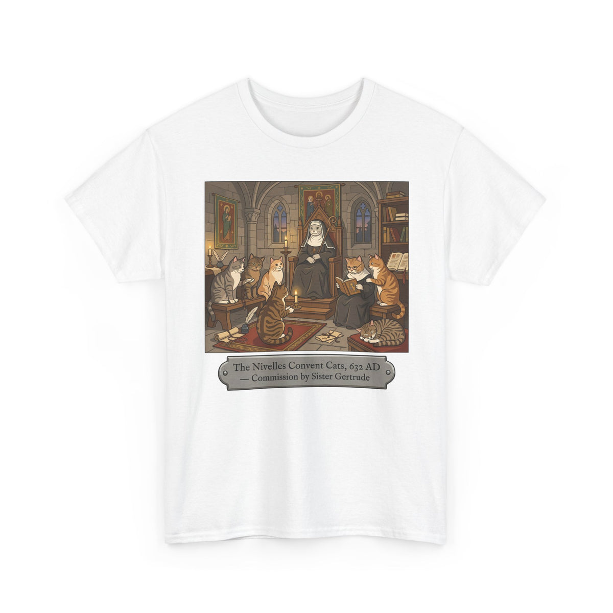 Nivelles Convent Cats T-Shirt — Vintage-Inspired Cat Illustration Tee