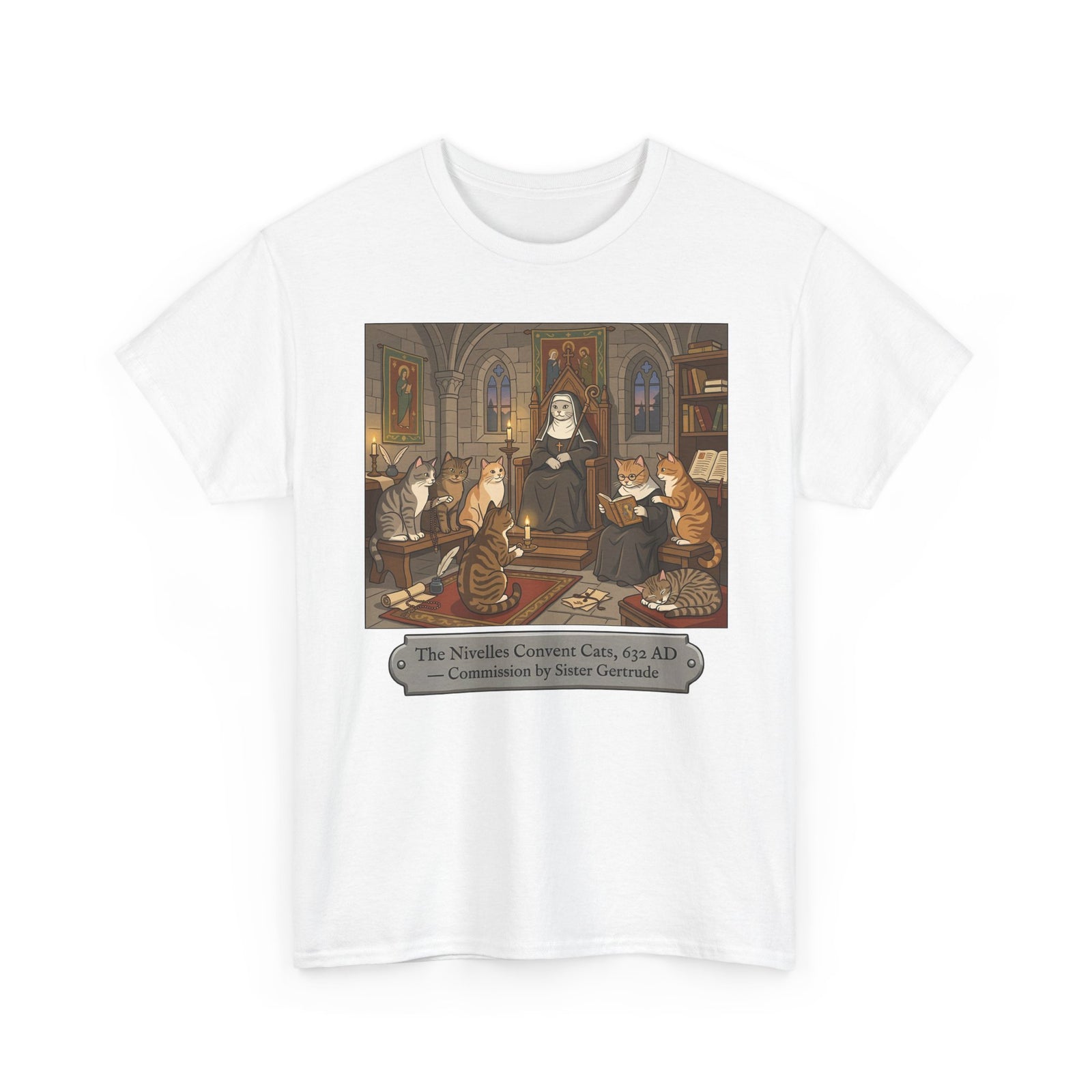 Nivelles Convent Cats T-Shirt — Vintage-Inspired Cat Illustration Tee