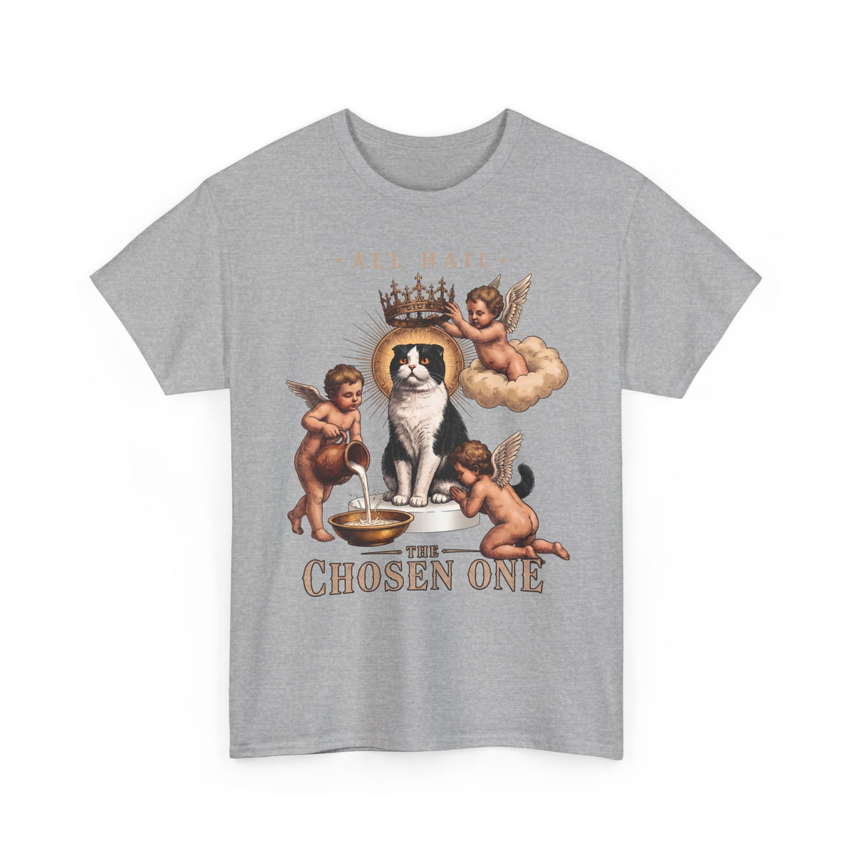 All Hail The Chosen One T-Shirt — Funny Tuxedo Cat Cherub Art Tee