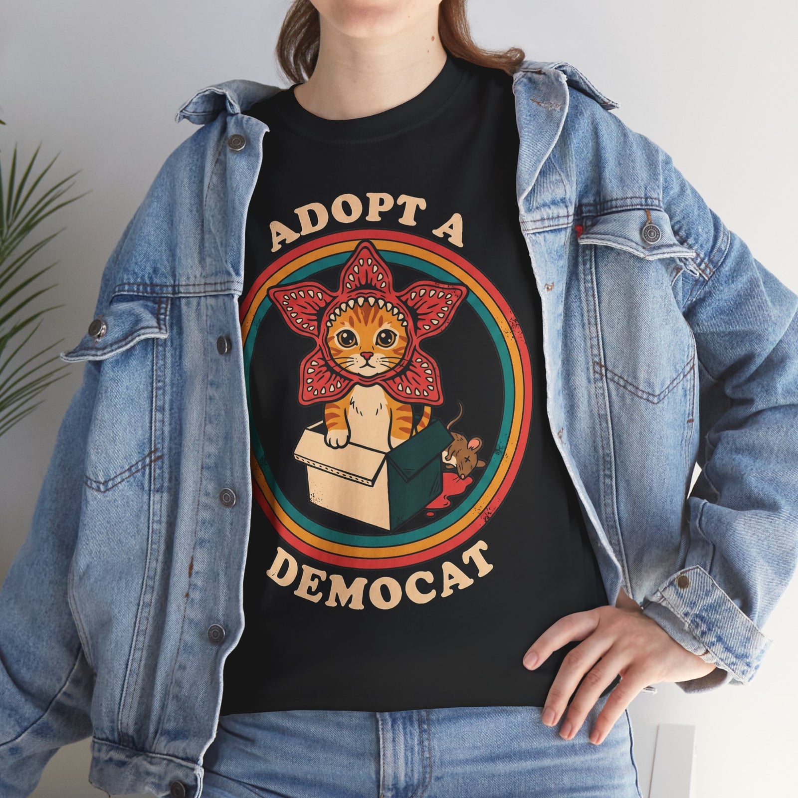 Adopt A Democat T-Shirt — Stranger Things Parody Orange Tabby Tee