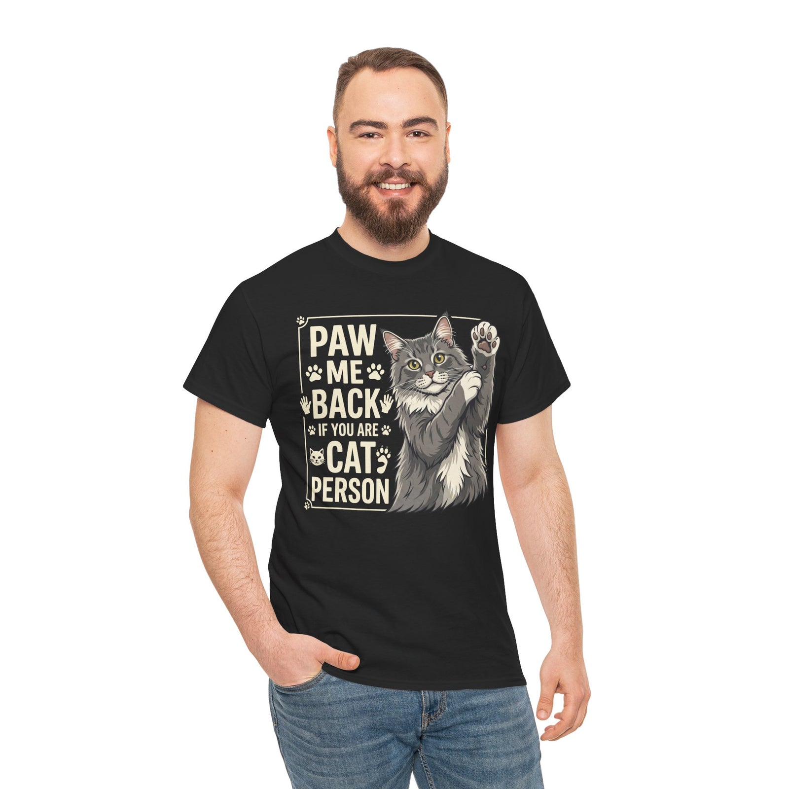 Paw Me Back If You Are A Cat Person Cute Grey Cat Graphic Tee