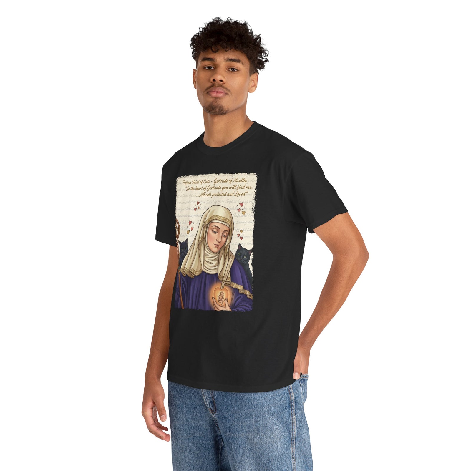 Gertrude of Nivelles "All Cats Protected and Loved" T-Shirt