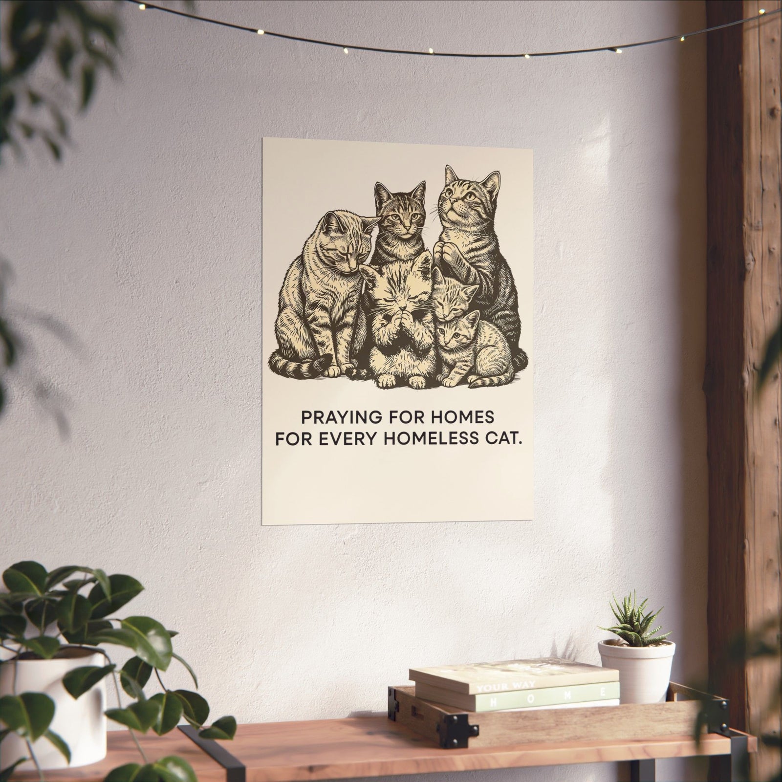 Cat Rescue Poster — "Praying for Homes for Every Homeless Cat" Vintage Cat Rescue Poster