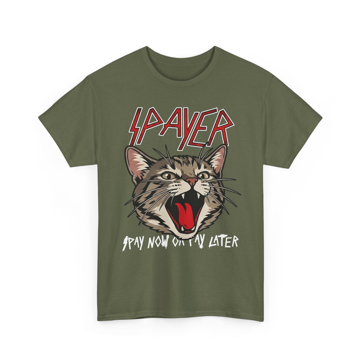 Slayer Cat Graphic Tee — "Pray Now Or Pay Later" Rock Band Style T-Shirt