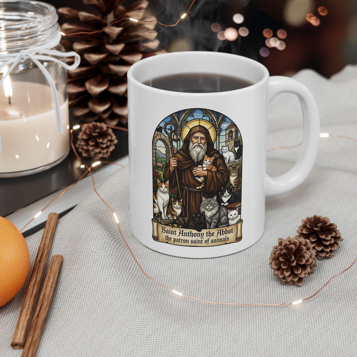 Saint Anthony the Abbot Cat Ceramic Mug Patron Saint of Animals Mug