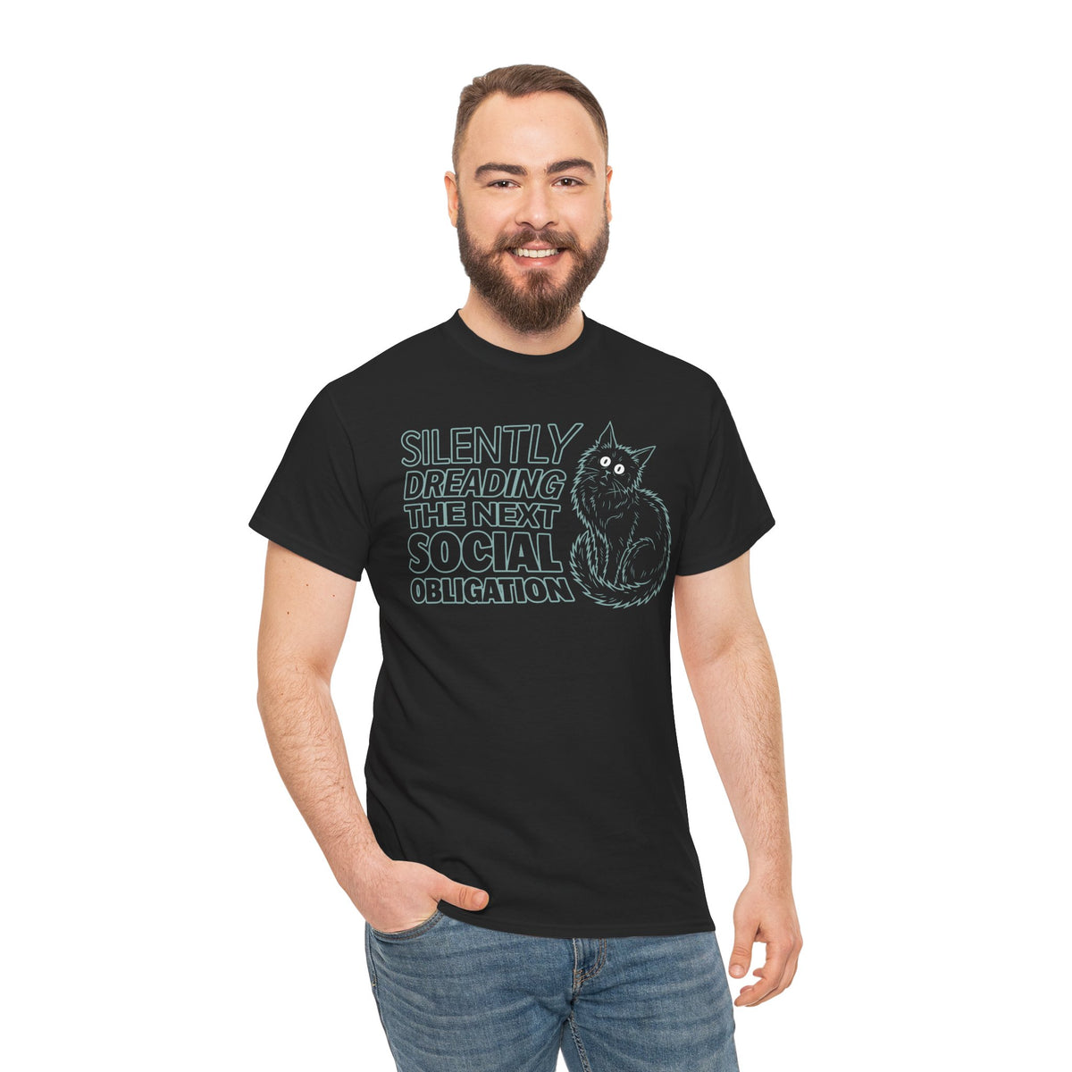 Introvert Cat T-Shirt — "Silently Dreading the Next Social Obligation"