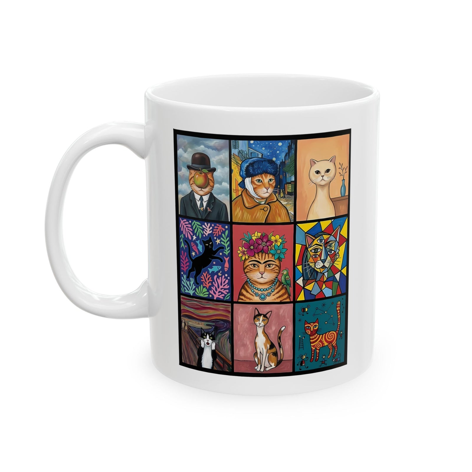 Cats & Art Graphic Ceramic Mug — Artworks and Cats Design