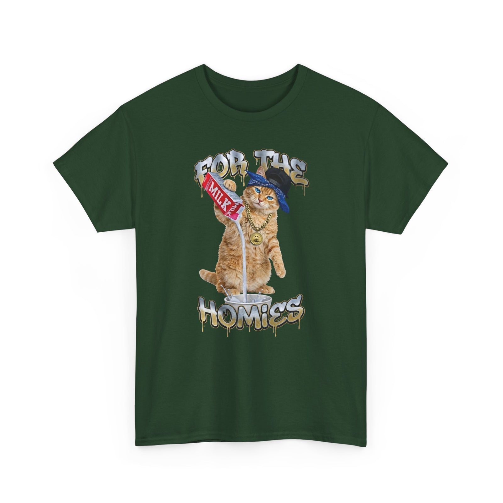 For The Homies Cat T-Shirt Funny Gangster Cat Graphic Tee, Milk Pouring Cat Shirt, Street Style Cat Lover Gift, Unisex Cotton T-Shirt