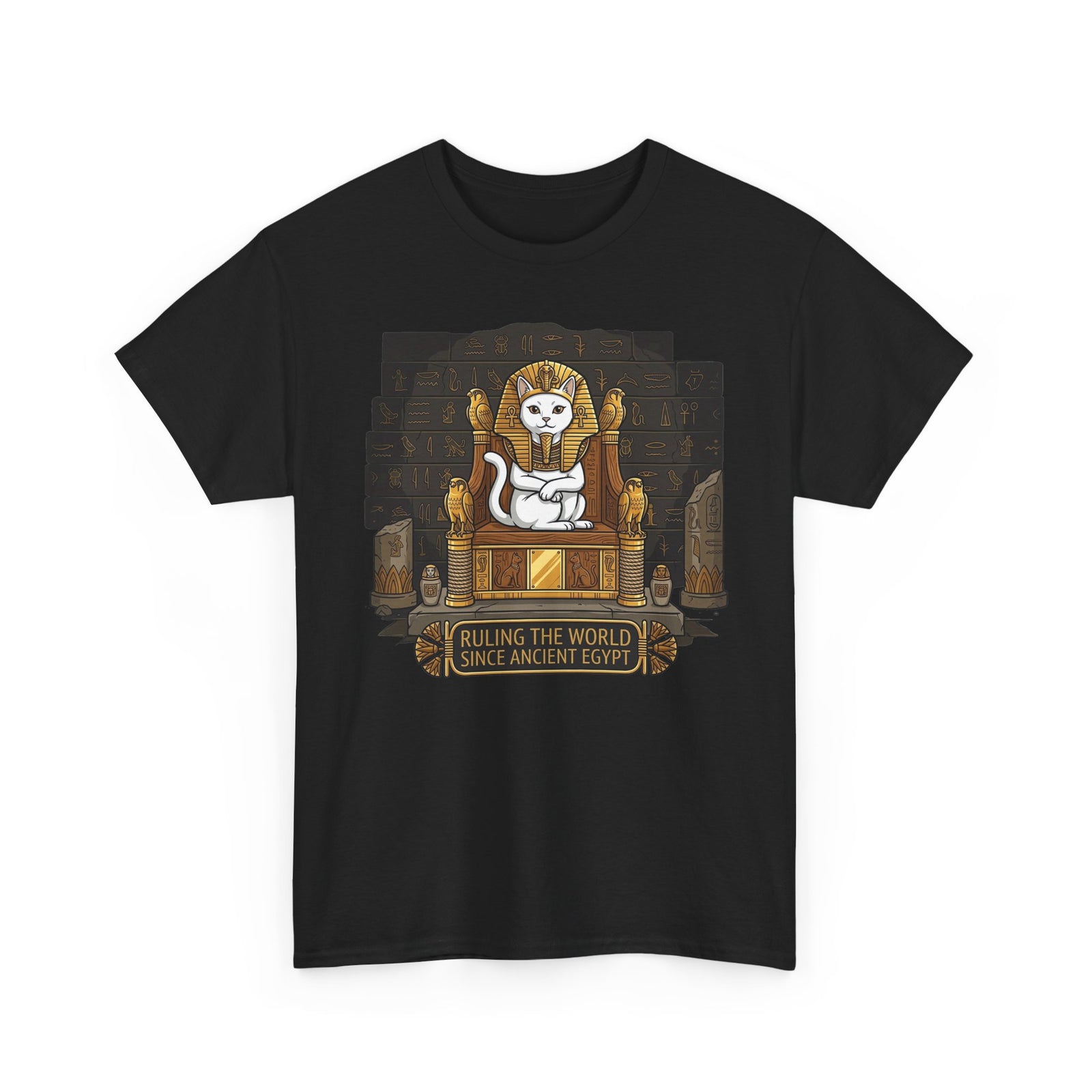 Cat Pharaoh Tee — "Ruling the World Since Ancient Egypt" Vintage Cat King T-Shirt