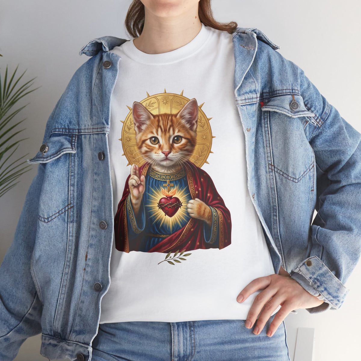 Sacred Heart Cat T-Shirt — Christian Religious Cat Lover Graphic Tee