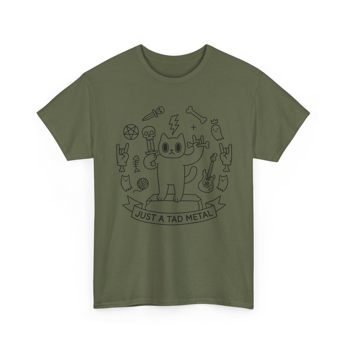 Just A Tad Metal Cat T-Shirt — Funny Heavy Metal Rocker Feline Tee