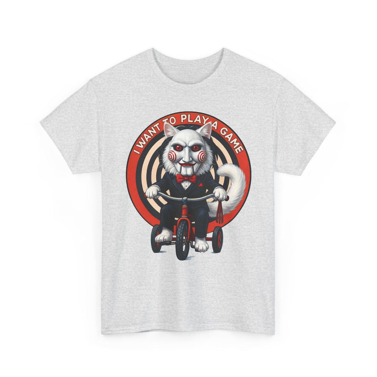 I Want To Play A Game SAW Cat T-Shirt — Funny Jigsaw Puppet Feline Tee