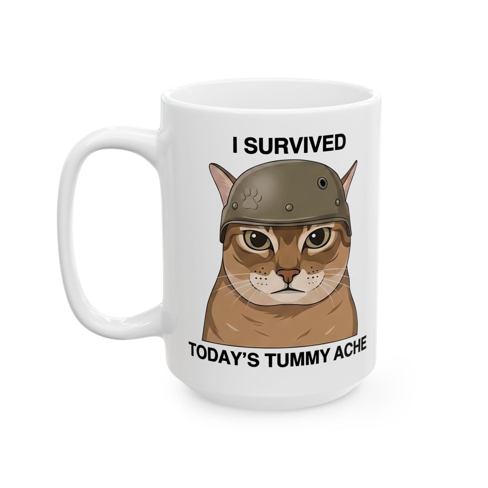 I Survived Today's Tummy Ache Ceramic Mug — Funny Novelty Mug for Moms, Kids & Caregivers