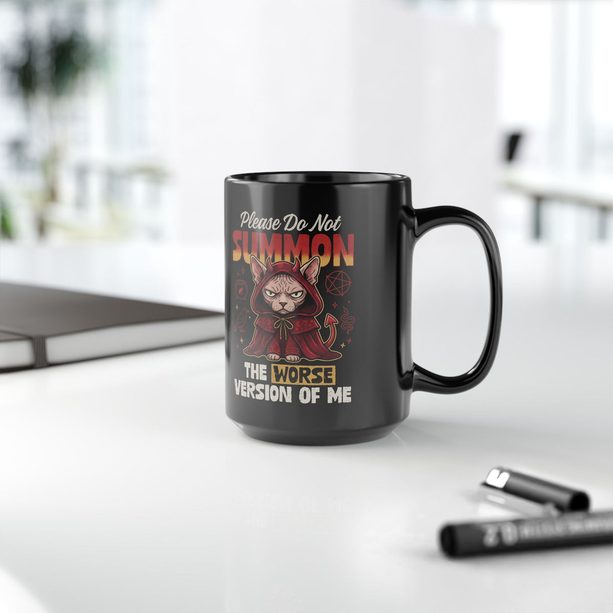 Gothic Witchy Cat Black Mug — Witch Cat Graphic Mug