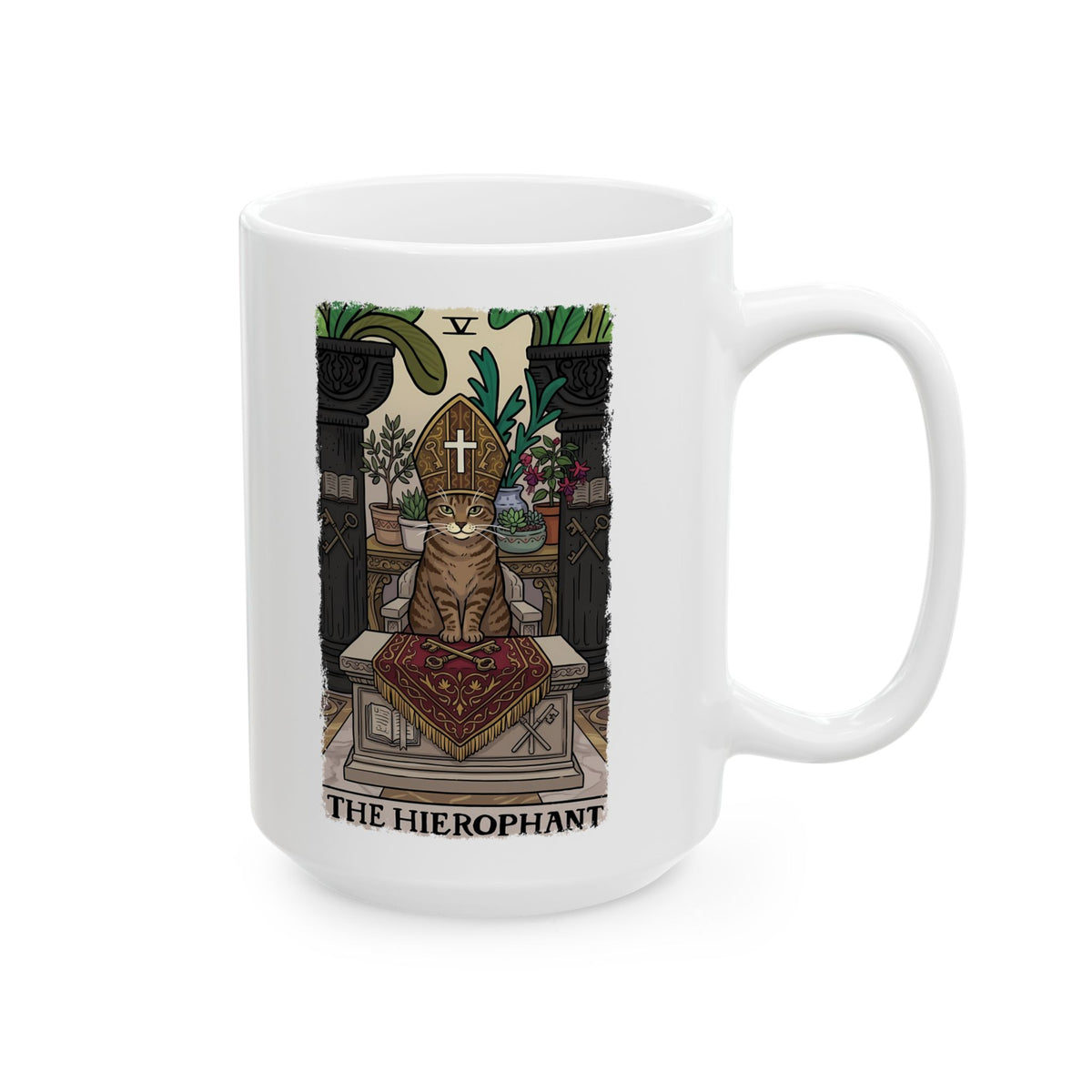 The Hierophant Cat Ceramic Mug — Mystical Tarot-Inspired Mug