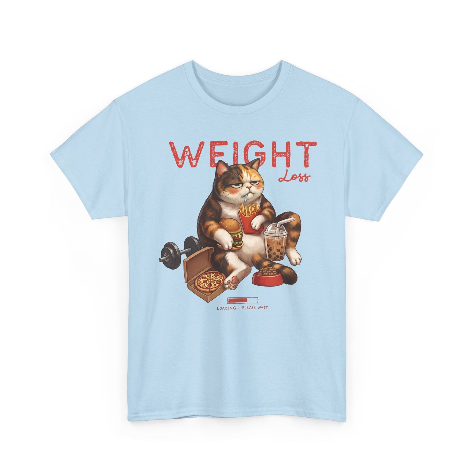 Weight Loss Loading Funny Cat T-Shirt — Chubby Calico Junk Food Tee