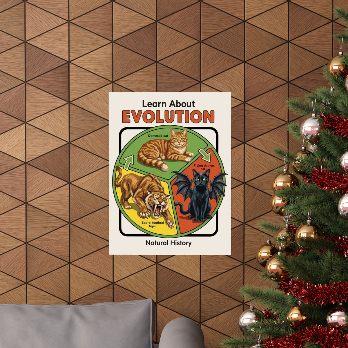 Learn About Evolution Cat Poster — Funny Science Natural History Parody Poster