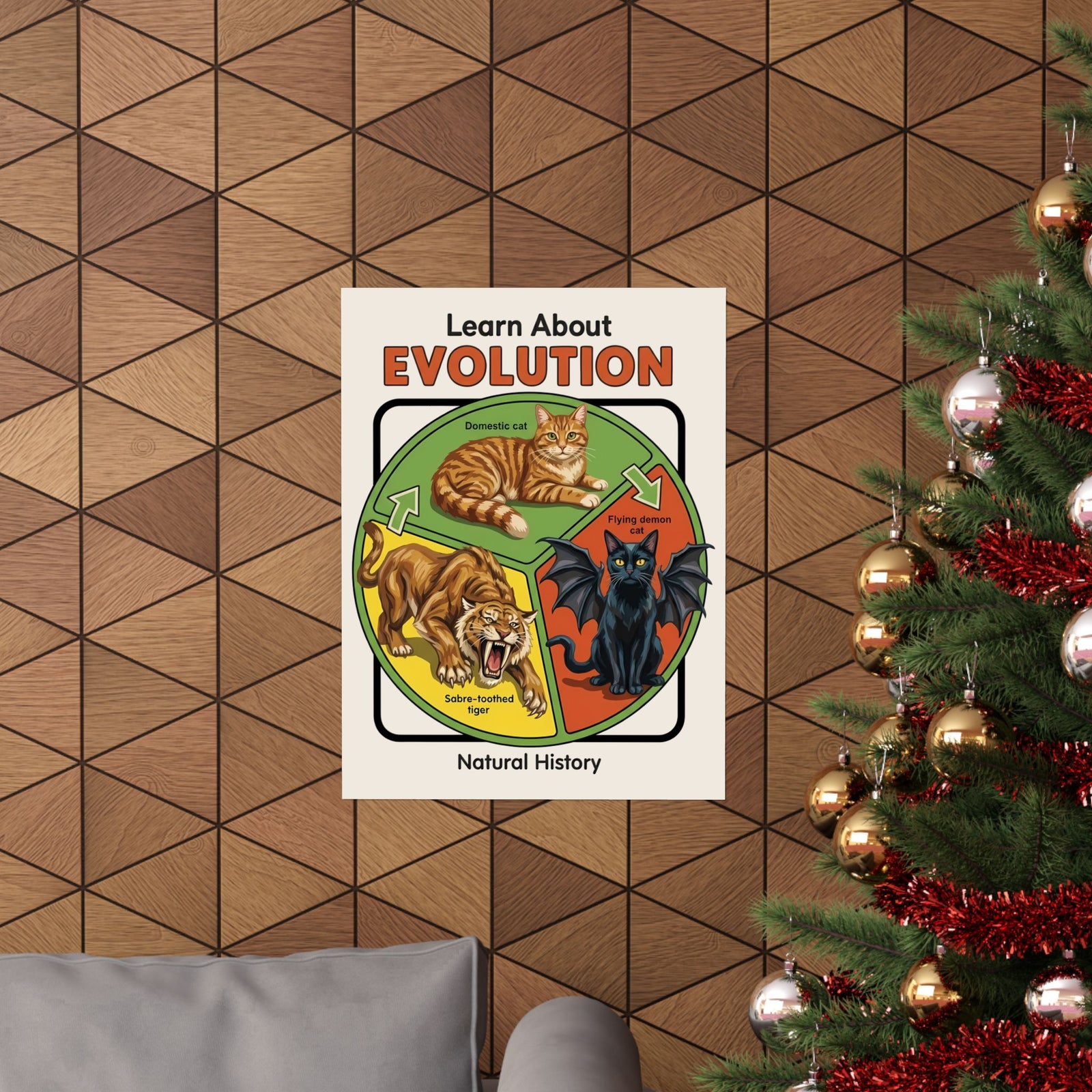 Learn About Evolution Cat Poster — Funny Science Natural History Parody Poster