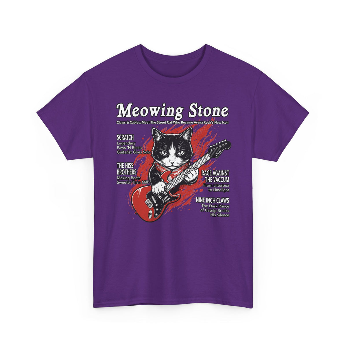 Meowing Stone Guitar Cat T-Shirt — Rock Band Cat Graphic Tee
