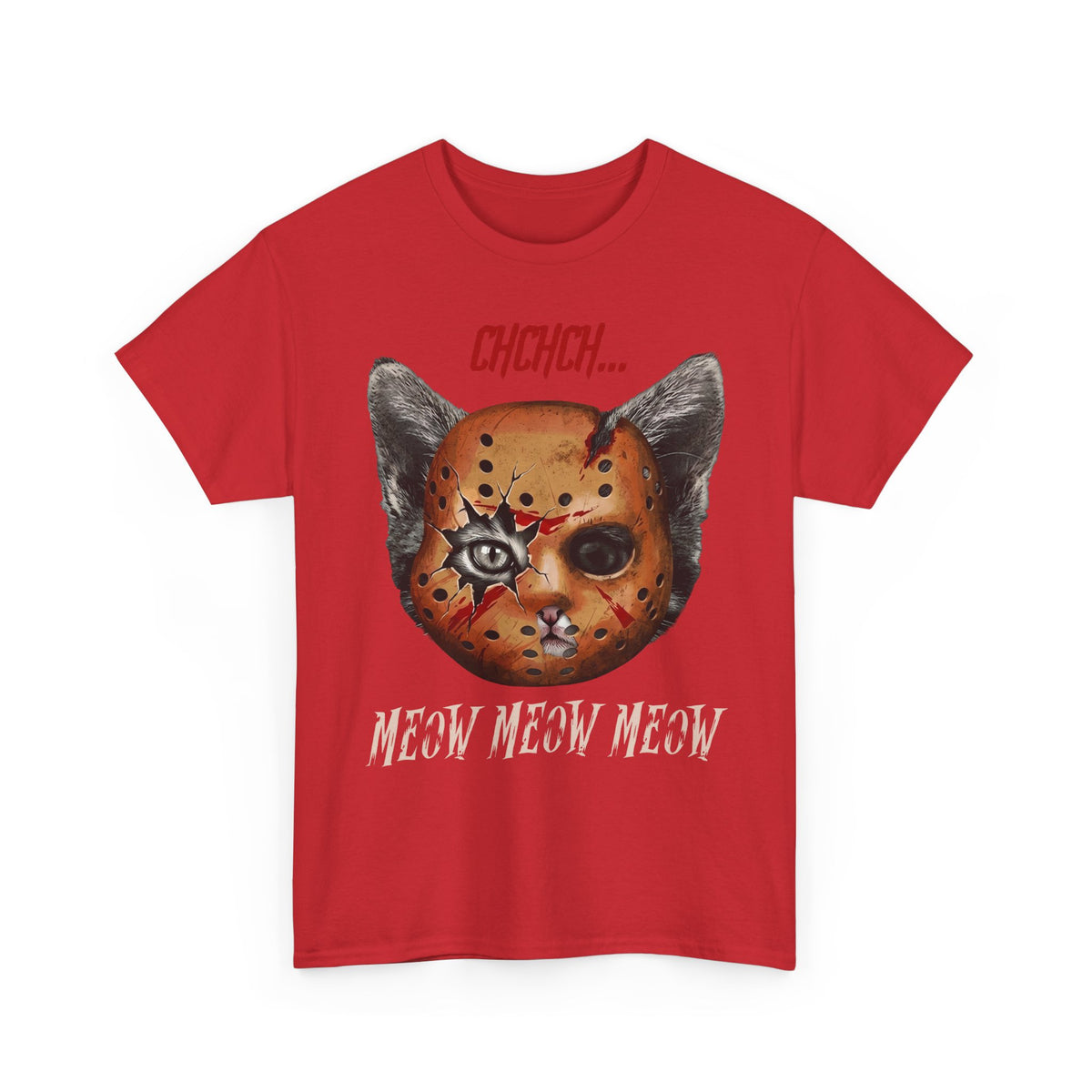 Horror Cat Tee  “Meow Meow Meow” Jason Mask Kitty Graphic T-Shirt
