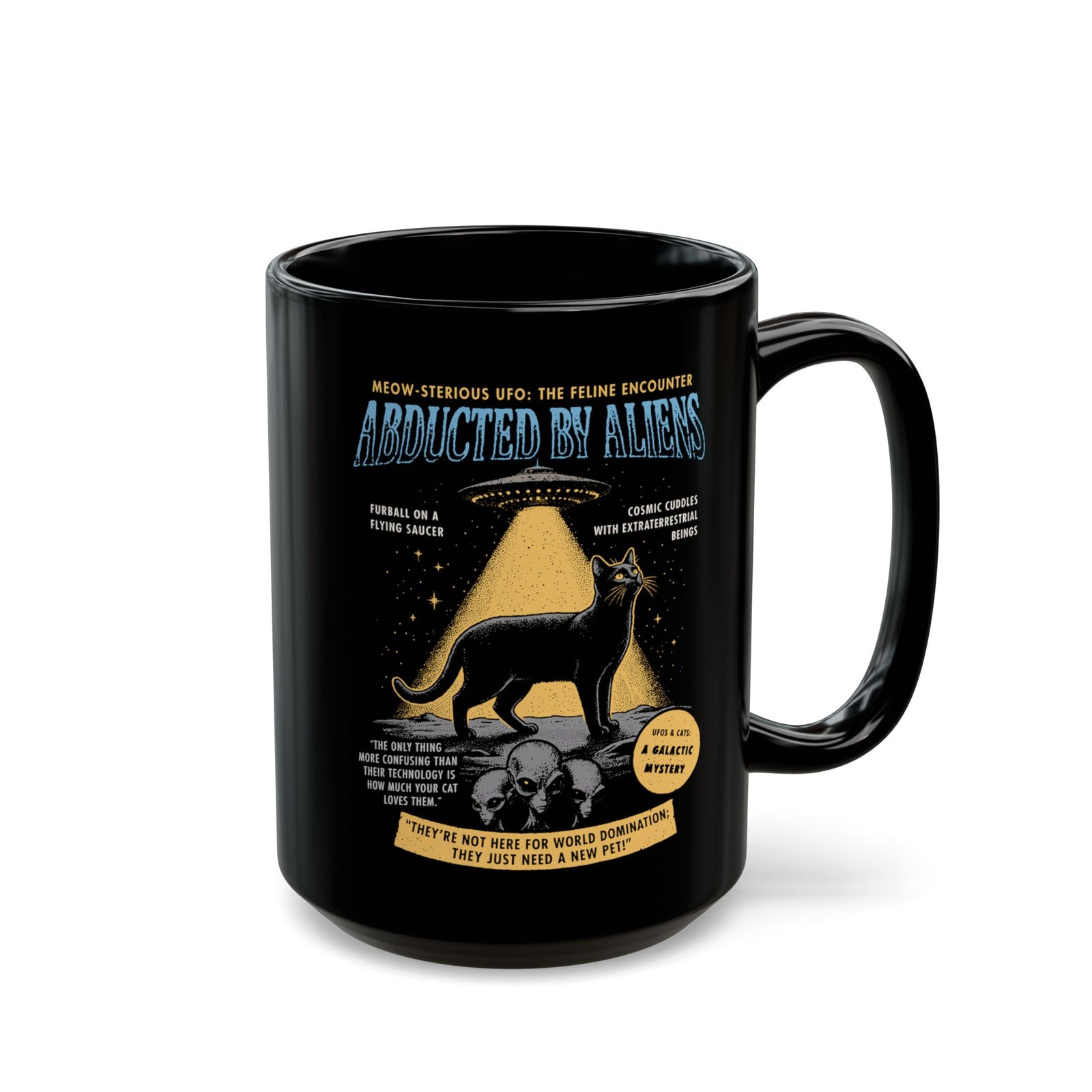 Abducted by Aliens Black Cat Black Mug — Cute UFO Cat Mug