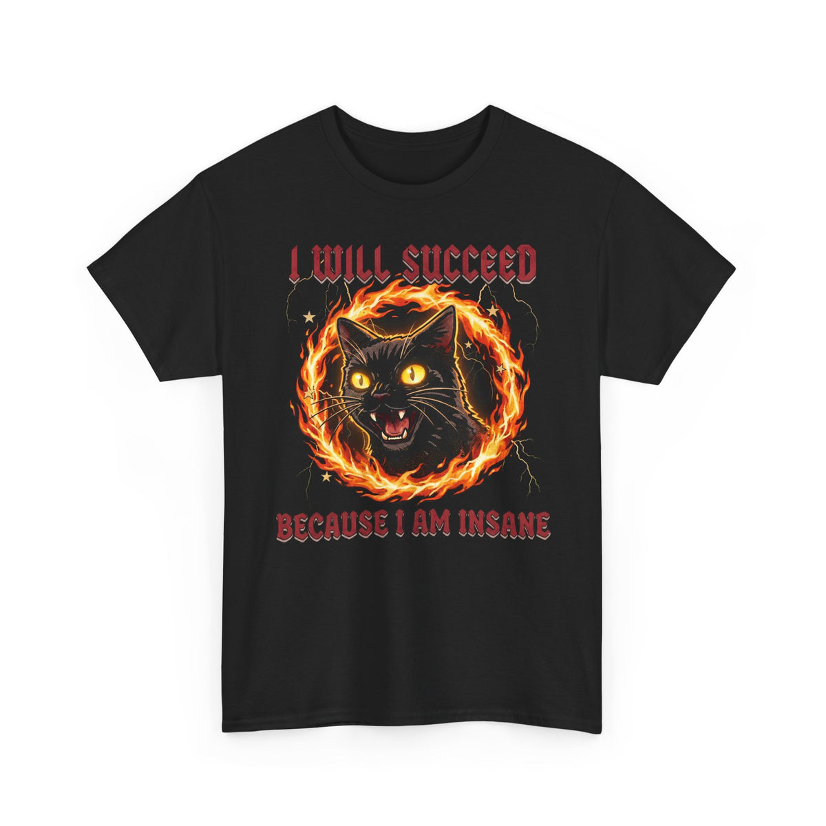 I Will Succeed Because I Am Insane T-Shirt — Heavy Metal Black Cat Graphic Tee
