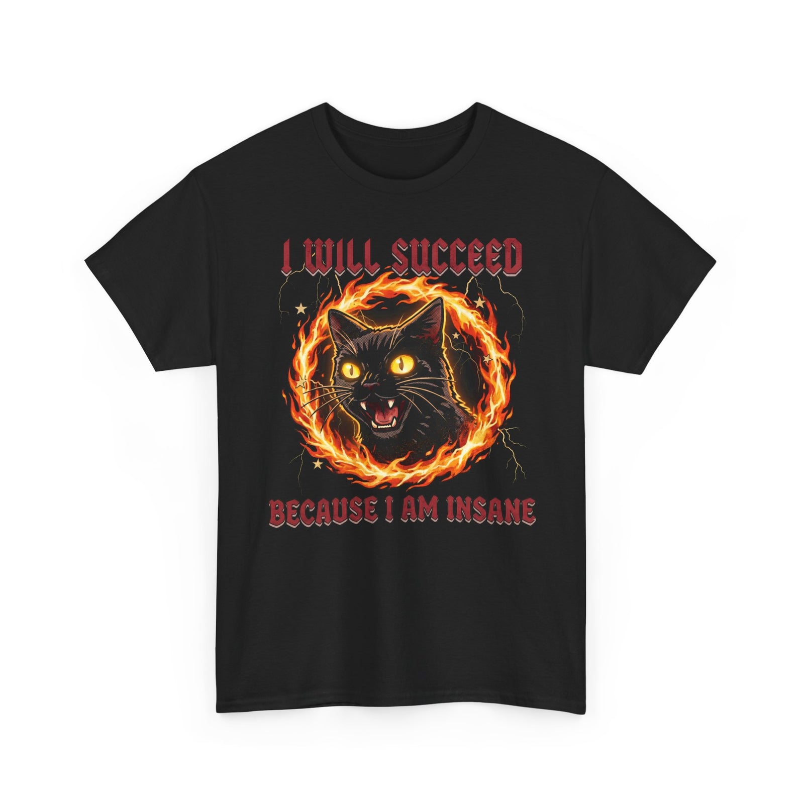 I Will Succeed Because I Am Insane T-Shirt — Heavy Metal Black Cat Graphic Tee