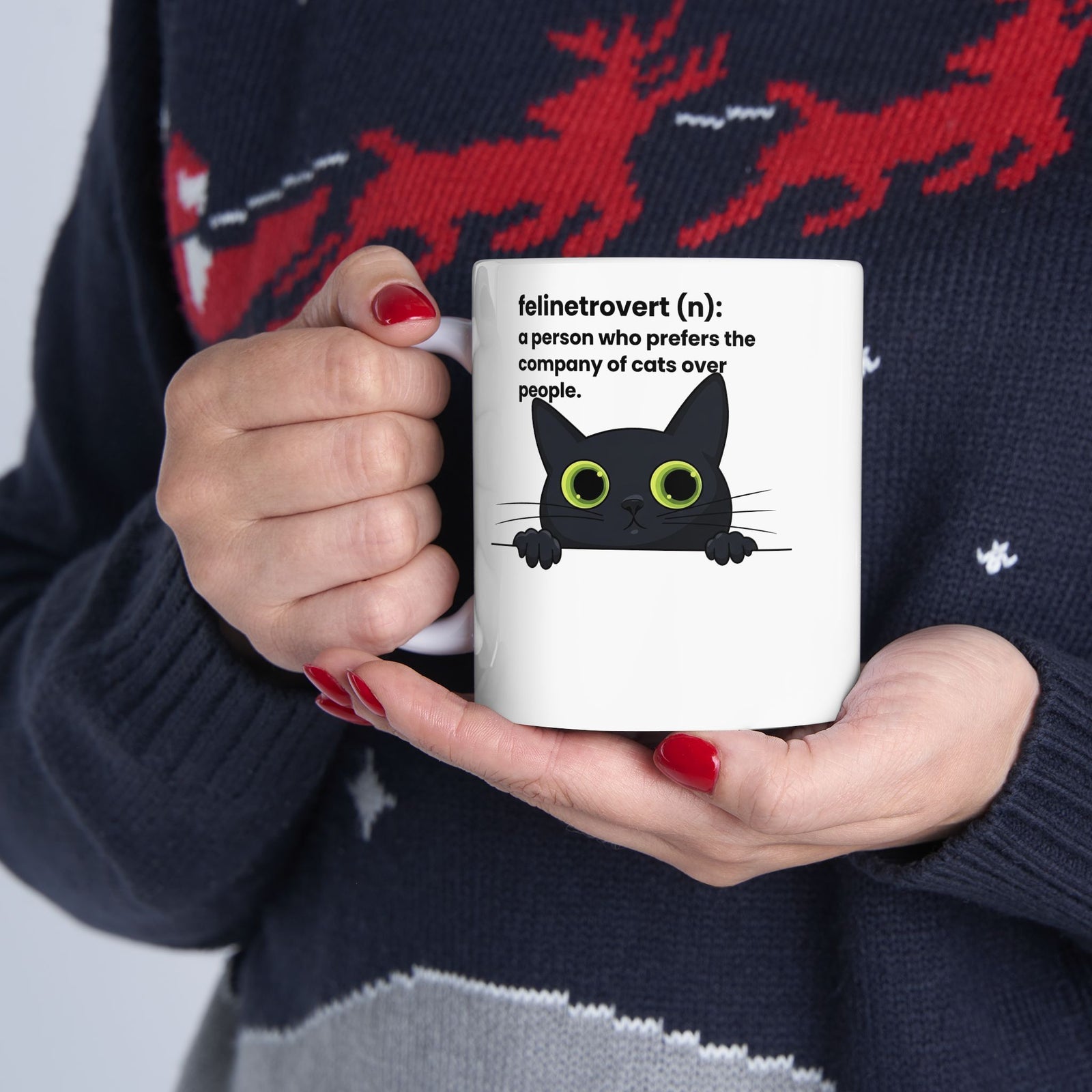 Feline-trovert Cat Lover Ceramic Mug – "felinetrovert (n): a person who prefers the company of cats over people"