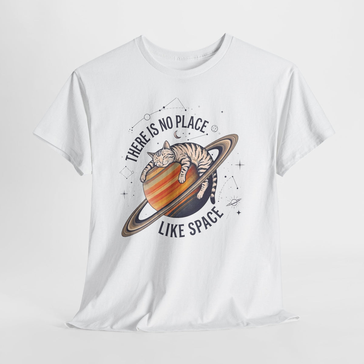 There Is No Place Like Space T-Shirt — Funny Sleeping Cat Saturn Tee